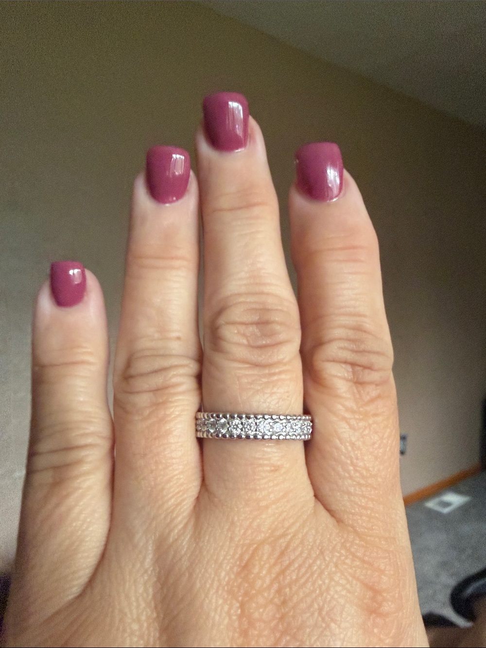 Diamonique Beaded Border Eternity Ring size 10. Brand new in box.